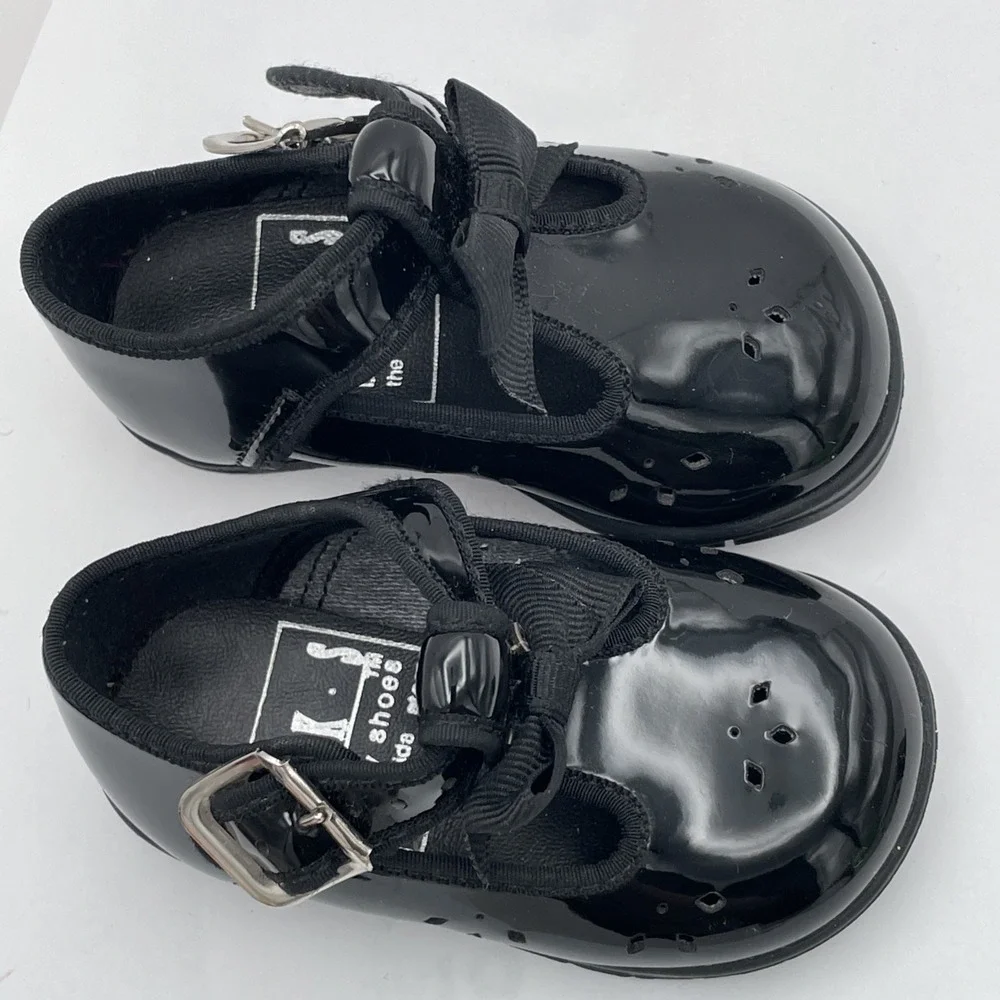 Vintage TKS The Kids Store Black Mary Jane Shoes Size 4 2-12Months Made In USA